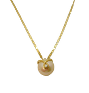 Gold On Sterling Silver Pearl & CZ Studio Pendant Necklace Contemporary c2010