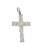 Sterling Silver 5 Diamond Set Illusion Cross Charm Pendant Modern c1990s
