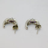 Pair of Sterling Silver Amethyst Set Half Hoop Stud Earrings Vintage c1970