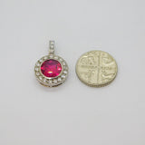 Sterling Silver Ruby & Spinel Set Button Style Charm Pendant Modern c1990s