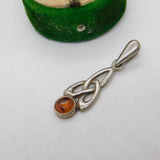 Sterling Silver Celtic Amber Drop Charm Pendant Vintage c1970