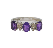 14ct White Gold, Amethyst & Diamond Dress Ring Vintage c1990s