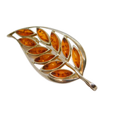 Sterling Silver Baltic Amber Leaf Form Brooch Vintage c1990