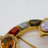 Scottish Victorian Large 9ct Gold, Agate, Citrine, Amethyst Kilt Brooch Antique