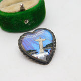 Gilt Metal & Morpho Butterfly Wing Christ the Redeemer Brooch Antique c1930