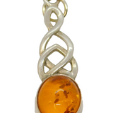 Sterling Silver Cabochon Baltic Amber Celtic Style Charm Pendant Vintage c1970