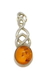 Sterling Silver Cabochon Baltic Amber Celtic Style Charm Pendant Vintage c1970