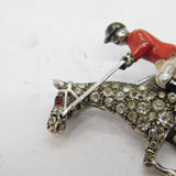 20th Century Sterling Silver, Paste & Enamel Horse Riding Brooch Antique c1930s