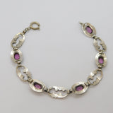 Sterling Silver 5 Amethyst Floral Pattern Open Panel Bracelet Antique c1940's