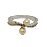 Sterling Silver Two Pearl Twist Front Dress Band Ring Vintage c1970 Size J 1/2