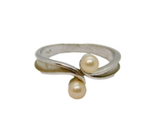 Sterling Silver Two Pearl Twist Front Dress Band Ring Vintage c1970 Size J 1/2