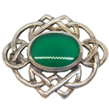 Sterling Silver Celtic Pattern Green Agate Brooch Pin Vintage c1970
