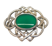 Sterling Silver Celtic Pattern Green Agate Brooch Pin Vintage c1970