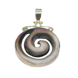 Sterling Silver Chunky Natural Shell Round Swirly Pendant Contemporary c2000s