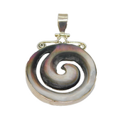 Sterling Silver Chunky Natural Shell Round Swirly Pendant Contemporary c2000s