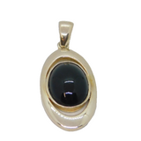 Sterling Silver Cabochon Black Onyx Oval Charm Pendant Vintage c1970
