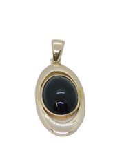Sterling Silver Cabochon Black Onyx Oval Charm Pendant Vintage c1970
