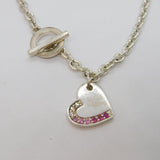 Sterling Silver Pink Crystal Set Heart Charm T-Bar Bracelet Contemporary c2000