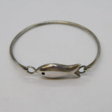Mexican Taxco Style Sterling Silver Fish Bangle Bracelet Vintage c1970s