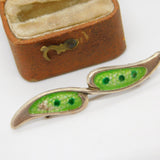 Sterling Silver Green Enamel Sweetheart Bar Brooch Antique c1920 Art Deco