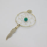 Sterling Silver Dreamcatcher With Turquoise Bead & Feather Pendant Vintage c1970