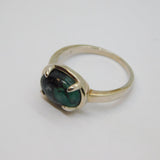 Sterling Silver Natural Blue-Green Cabochon Studio Ring Vintage c1970 Size Q