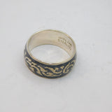 Sterling Silver Niello Black Enamel Patterned Band Ring Antique c1930 Size O