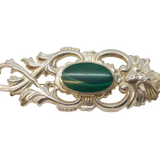 Sterling Silver Malachite Set Floral Dress Brooch Vintage 1988 Sheffield