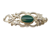 Sterling Silver Malachite Set Floral Dress Brooch Vintage 1988 Sheffield
