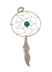 Sterling Silver Dreamcatcher With Turquoise Bead & Feather Pendant Vintage c1970