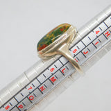 Sterling Silver Unakite Jasper Green Cabochon Dress Ring Vintage c1970 Size K