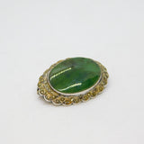 Sterling Silver Moss Agate & Marcasite Oval Art Deco Brooch Pin Antique c1930