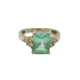 Sterling Silver Emerald Cut Aqua CZ & Clear CZ Ring Modern c1990 Size M 1/2