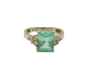Sterling Silver Emerald Cut Aqua CZ & Clear CZ Ring Modern c1990 Size M 1/2