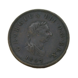 George III Copper Half Penny Coin Antique 1807 Very Fine Condition