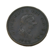 George III Copper Half Penny Coin Antique 1807 Very Fine Condition