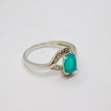 Sterling Silver Blue Opal Patterned Dress Ring Vintage c1970 Size N 1/2