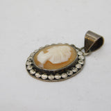 Sterling Silver Shell Cameo Set Charm Pendant Vintage c1970s