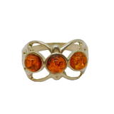 Sterling Silver Baltic Amber Cut-Out Butterfly Ring Vintage c1970 Size N 1/2