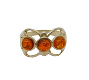 Sterling Silver Baltic Amber Cut-Out Butterfly Ring Vintage c1970 Size N 1/2