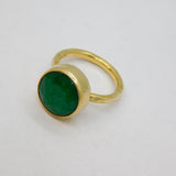 Gold On Sterling Silver Facet Nephrite Jade Studio Ring Modern c1990 Size L 1/2
