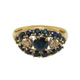 9ct Yellow Gold, Sapphire & Diamond Cluster Ring Vintage 1979 London