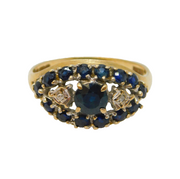 9ct Yellow Gold, Sapphire & Diamond Cluster Ring Vintage 1979 London