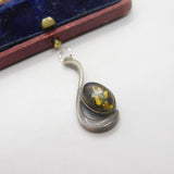 Sterling Silver Flecked Gemstone Charm Pendant Vintage c1970
