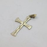Sterling Silver Matte Textured Patterned Cross Charm Pendant Vintage c1970