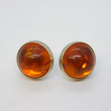 Pair of Sterling Silver Mounted Baltic Amber Stud Earrings Vintage c1970s