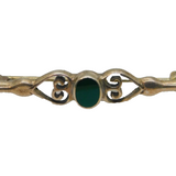 Sterling Silver Green Agate Stylised Hearts Pattern Brooch Pin Vintage c1970's