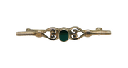 Sterling Silver Green Agate Stylised Hearts Pattern Brooch Pin Vintage c1970's