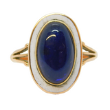 George III 9ct Gold, White Enamel & Blue Cabochon Mourning Ring Antique