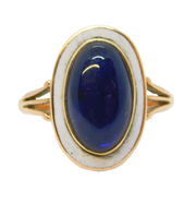 George III 9ct Gold, White Enamel & Blue Cabochon Mourning Ring Antique